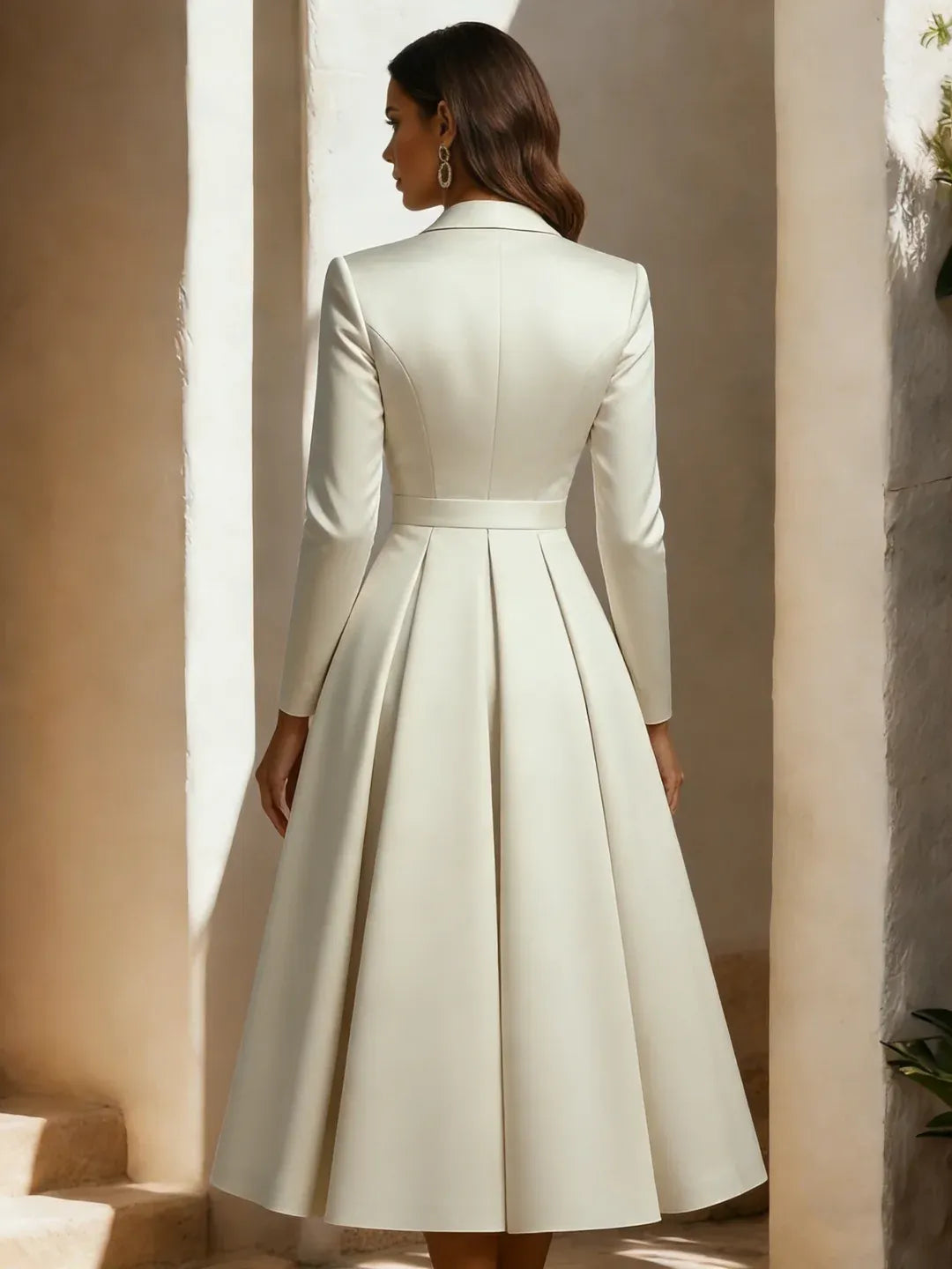 Elegant A-Line V-Neck Long Sleeve Closed Back Tea-Length Cocktail Dress