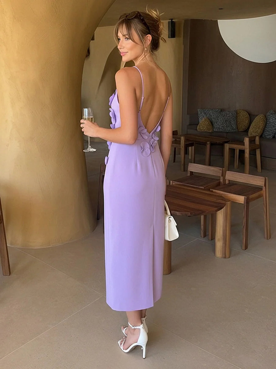 Romantic Sheath V-Neck Sleeveless Crepe Midi Wedding Guest Dress