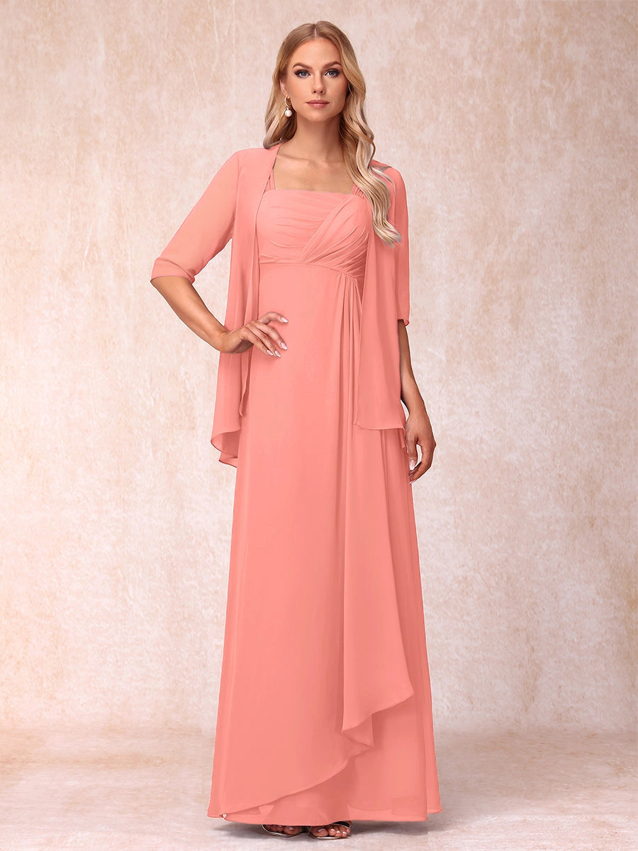 Elegant Lavender A-Line Square-Neck Three-Quarter-Sleeve Covered-Back Floor-Length Mother of the Bride Dress