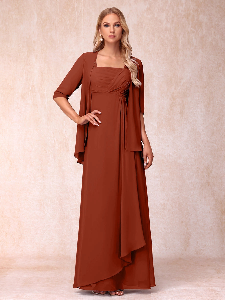 Elegant Lavender A-Line Square-Neck Three-Quarter-Sleeve Covered-Back Floor-Length Mother of the Bride Dress