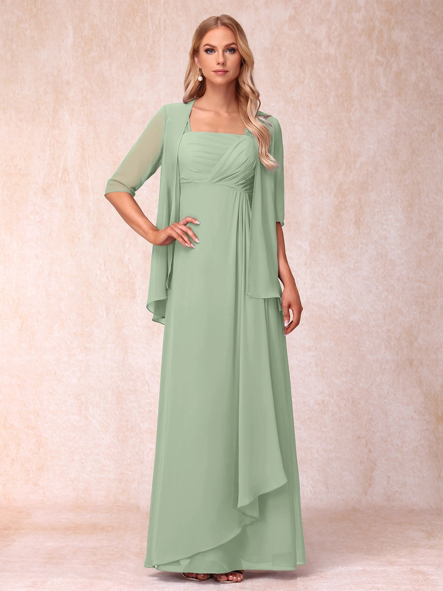 Elegant Lavender A-Line Square-Neck Three-Quarter-Sleeve Covered-Back Floor-Length Mother of the Bride Dress