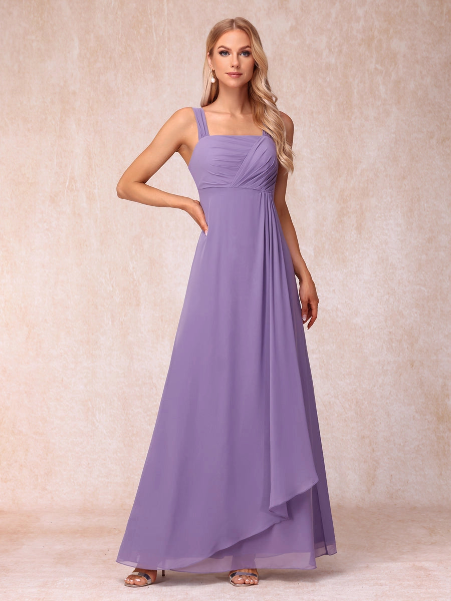 Elegant Lavender A-Line Square-Neck Three-Quarter-Sleeve Covered-Back Floor-Length Mother of the Bride Dress