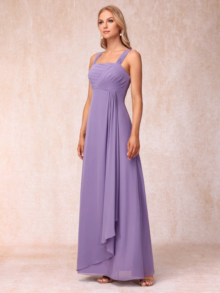 Elegant Lavender A-Line Square-Neck Three-Quarter-Sleeve Covered-Back Floor-Length Mother of the Bride Dress