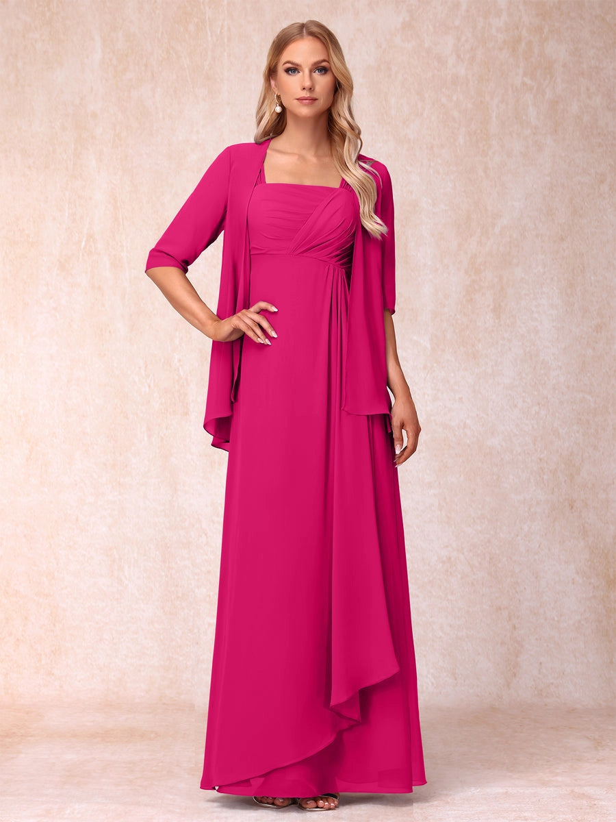 Elegant Lavender A-Line Square-Neck Three-Quarter-Sleeve Covered-Back Floor-Length Mother of the Bride Dress