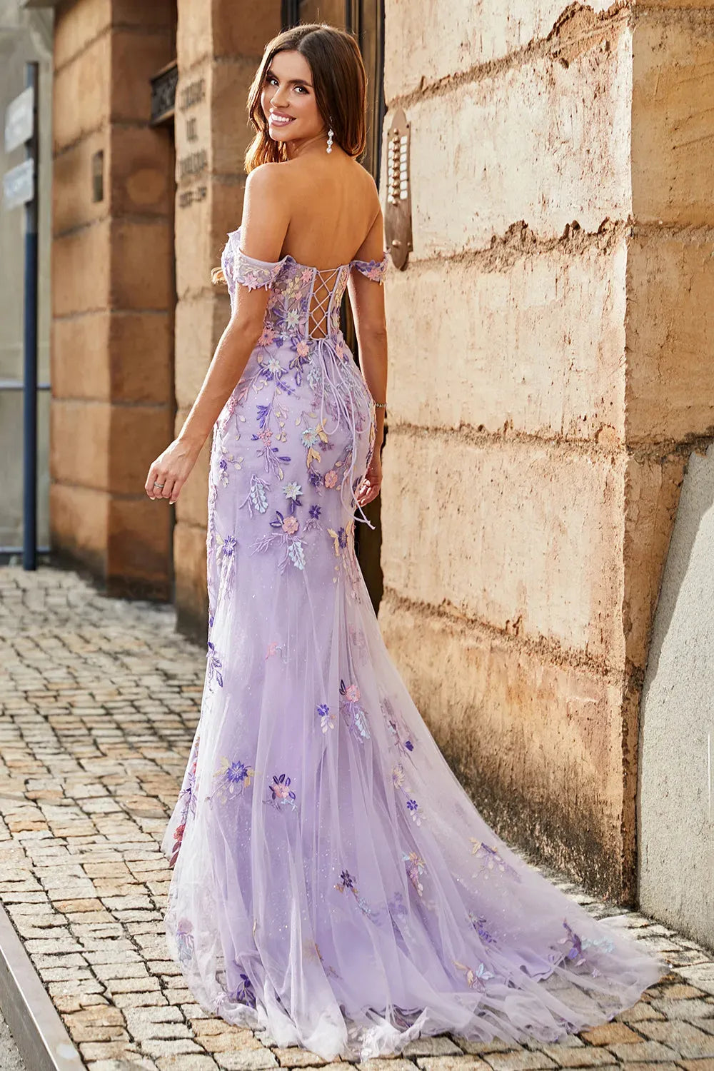 Romantic Floral Mermaid Plunging Sweetheart Sleeveless Lace-Up Floor-Length Prom Dress