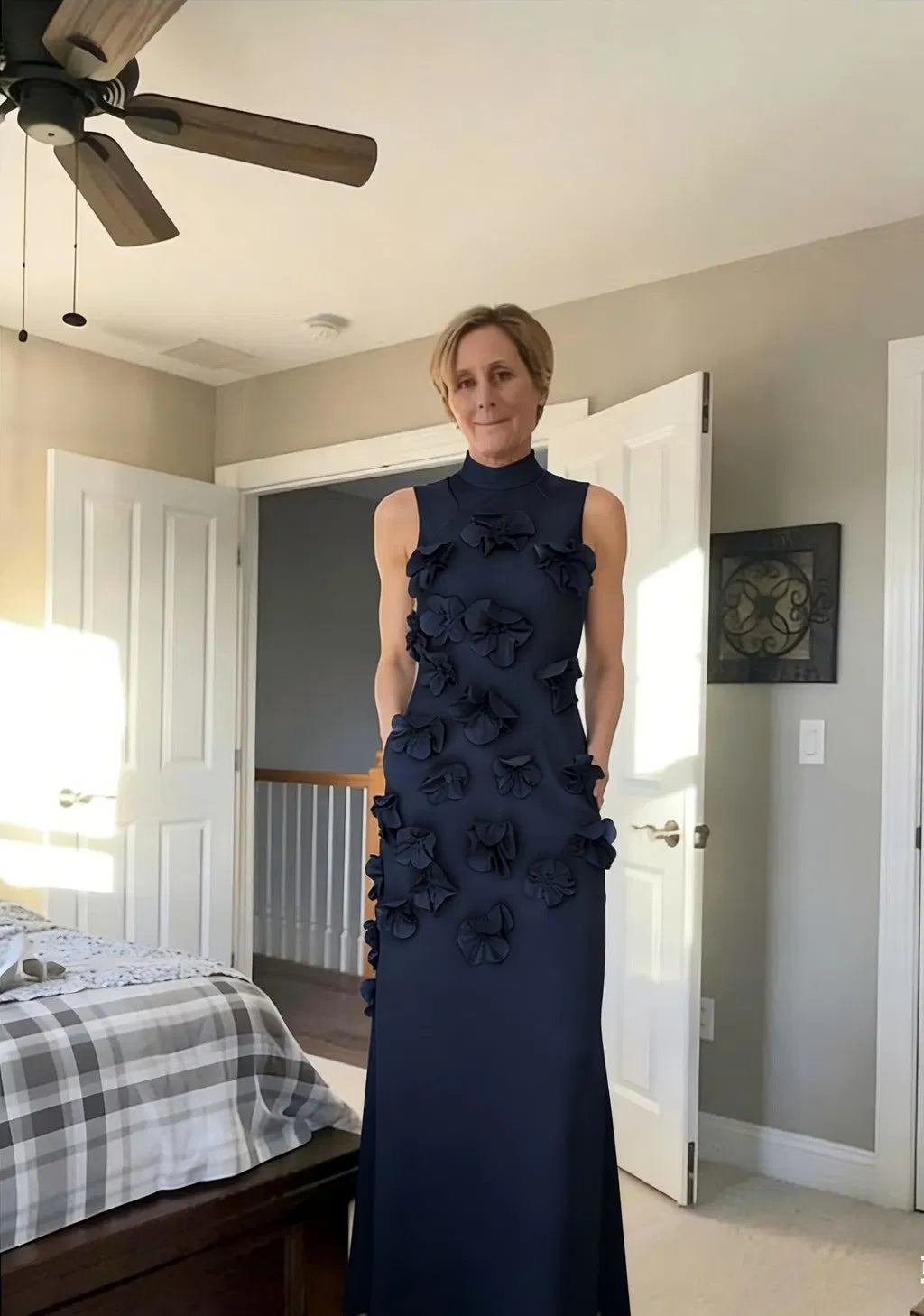 Romantic A-Line High Neck Sleeveless Crepe Maxi Wedding Guest Dress