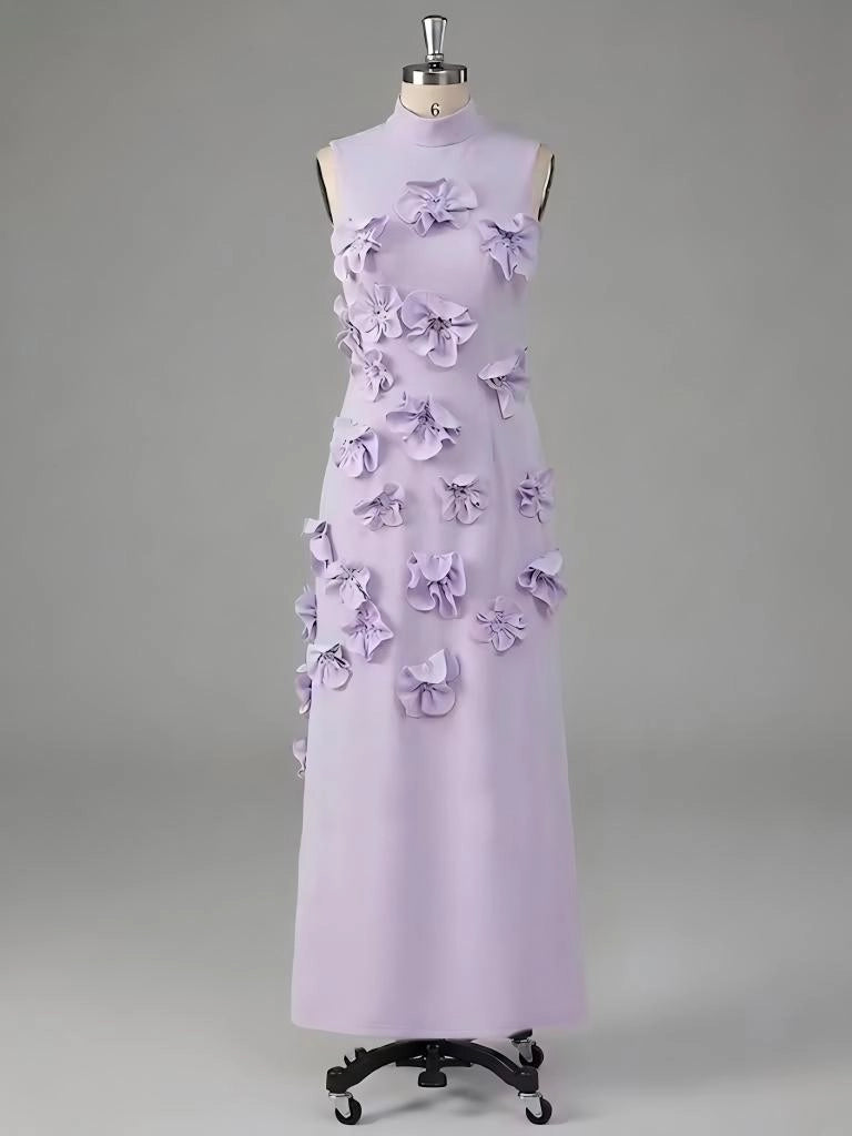 Romantic A-Line High Neck Sleeveless Crepe Maxi Wedding Guest Dress