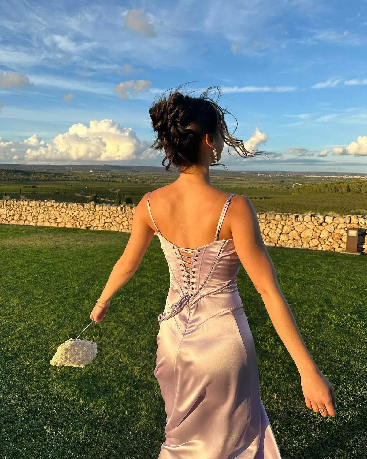 Loverlm Elegant Lavender Satin A-Line Square-Neck Spaghetti-Strap Lace-Up Long Prom Dress