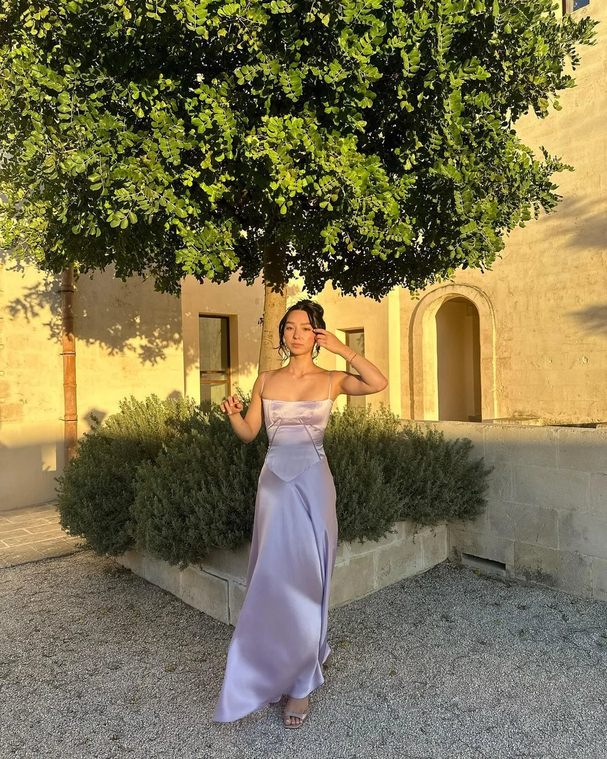 Loverlm Elegant Lavender Satin A-Line Square-Neck Spaghetti-Strap Lace-Up Long Prom Dress