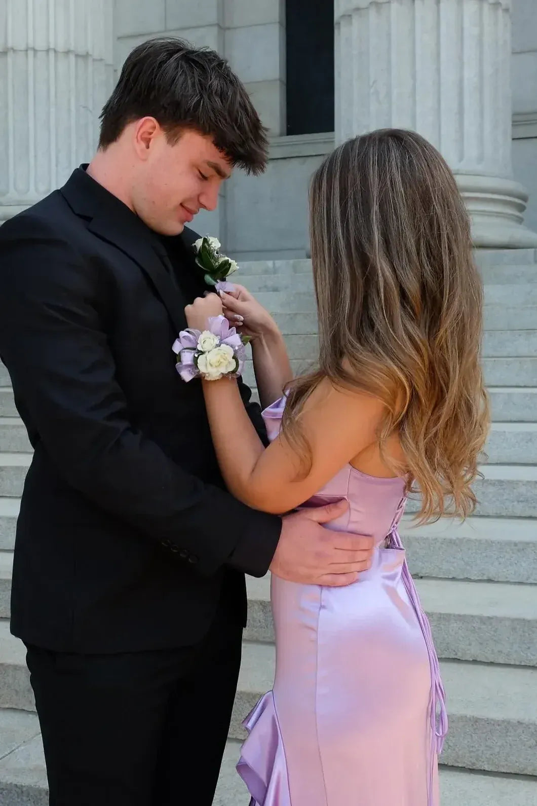 Chic Satin Sheath Cowl Neck Spaghetti Strap Open Back Ruffle Slit Prom Dress