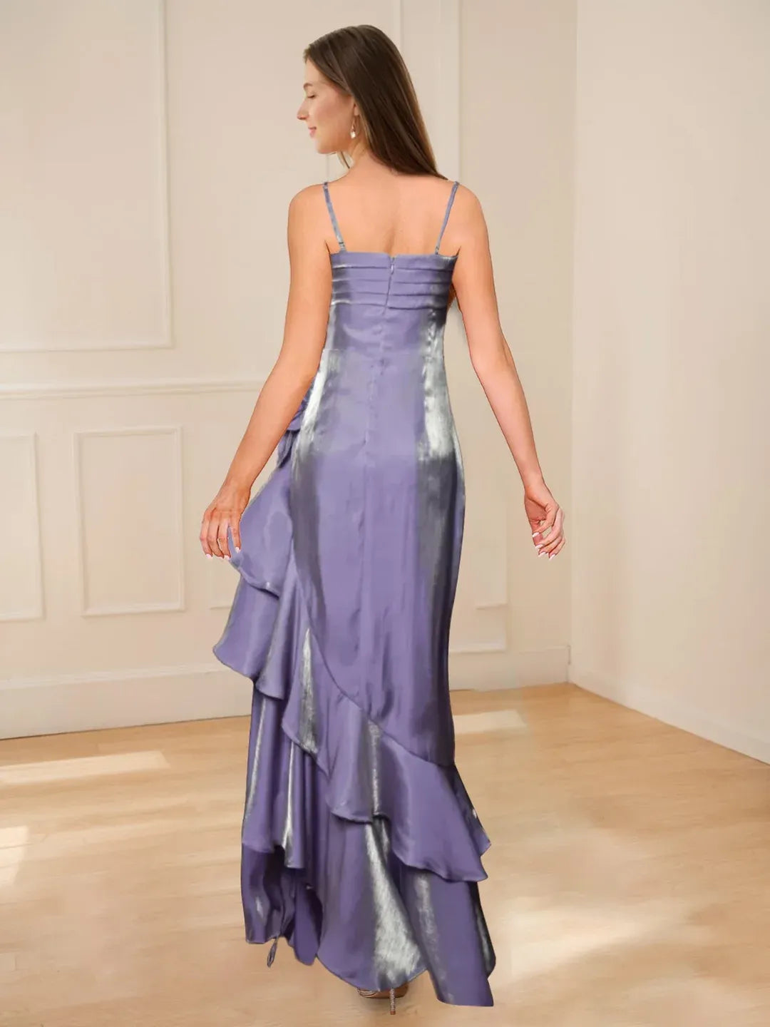 Elegant Sheath Straight Neck Spaghetti Strap Zipper Back Floor Length Prom Dress