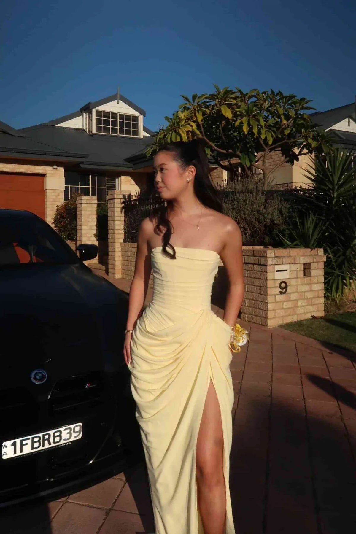Elegant Column Straight Strapless Lace-Up Draped Floor-Length Prom Dress