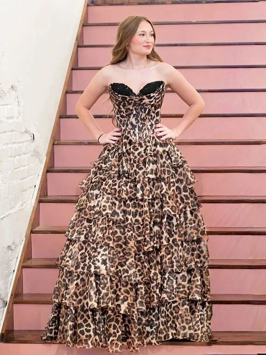 Bold A-Line Sweetheart Strapless Zip Back Ruffle Floor Length Prom Dress