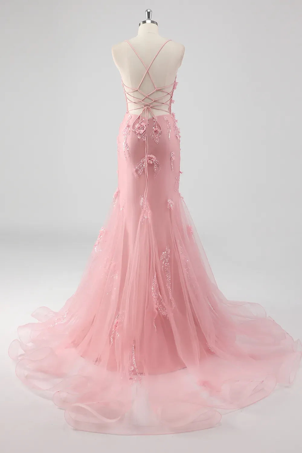 Romantic Mermaid Sweetheart Spaghetti Strap Lace Up Floor Length Blue Prom Dress