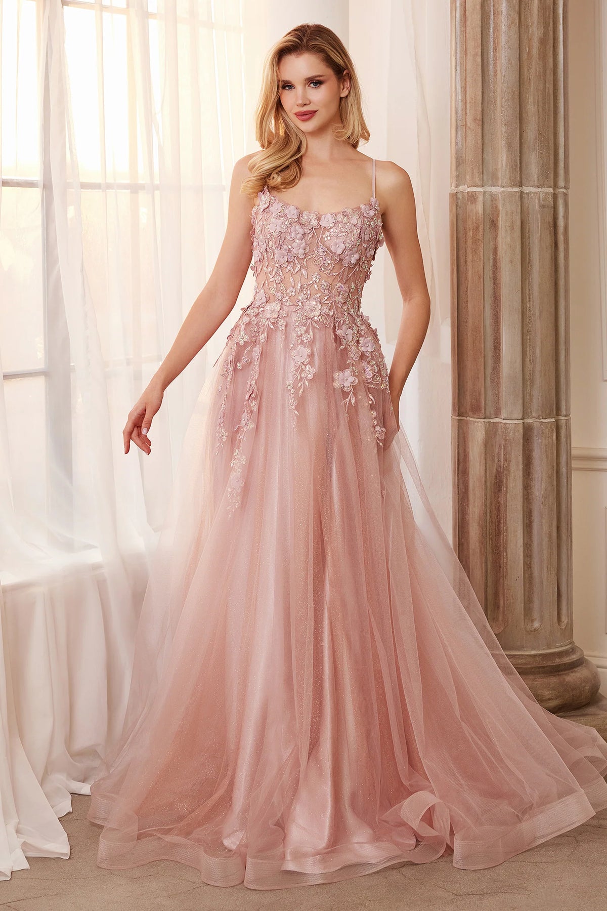 Romantic A-Line Sweetheart Spaghetti Strap Lace-Up Floor-Length Prom Dress