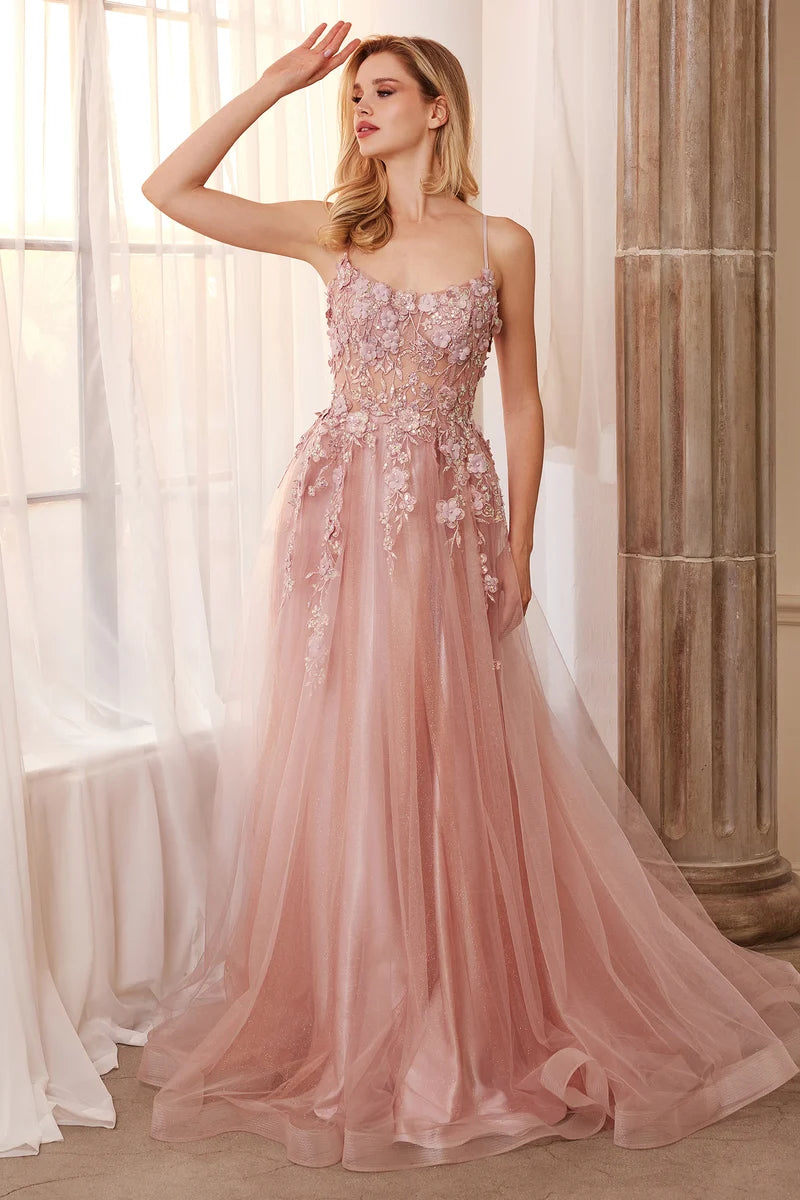 Romantic A-Line Sweetheart Spaghetti Strap Lace-Up Floor-Length Prom Dress