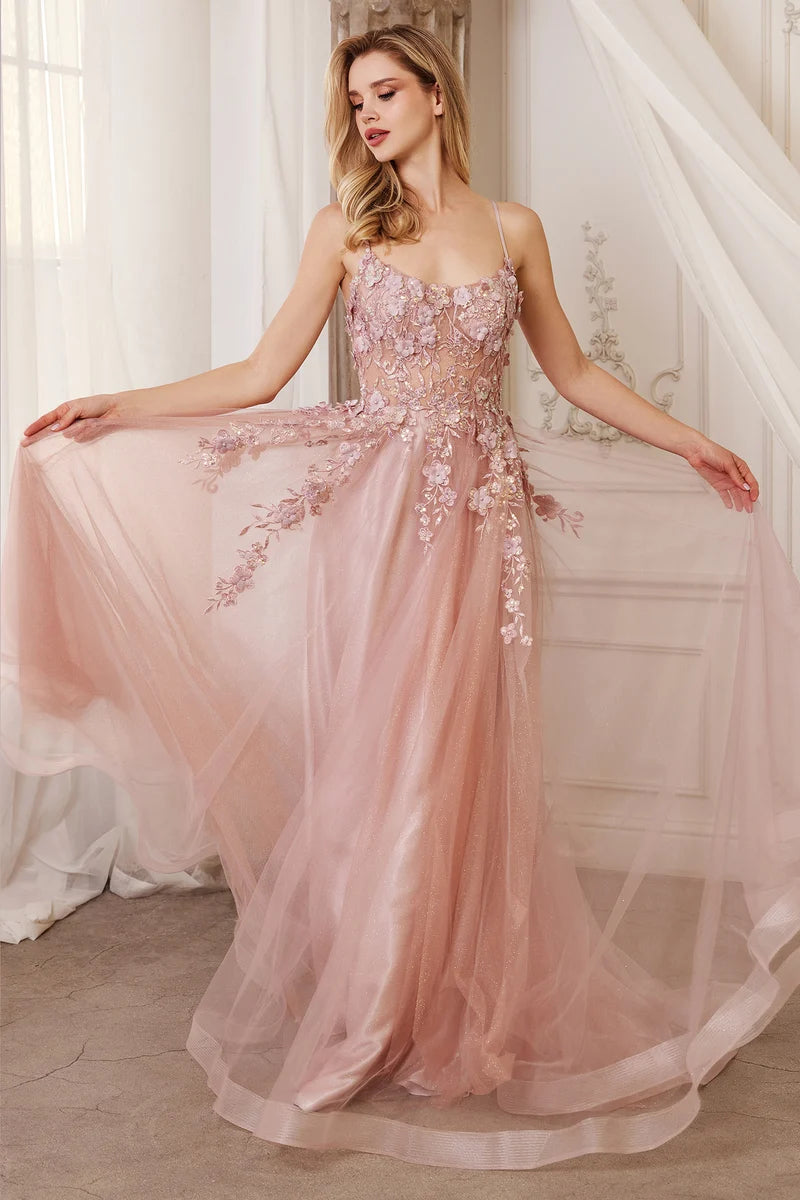 Romantic A-Line Sweetheart Spaghetti Strap Lace-Up Floor-Length Prom Dress