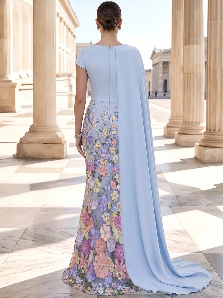 Elegant Sheath Bateau Neck Short Sleeve Crepe Floor-Length Evening Dress