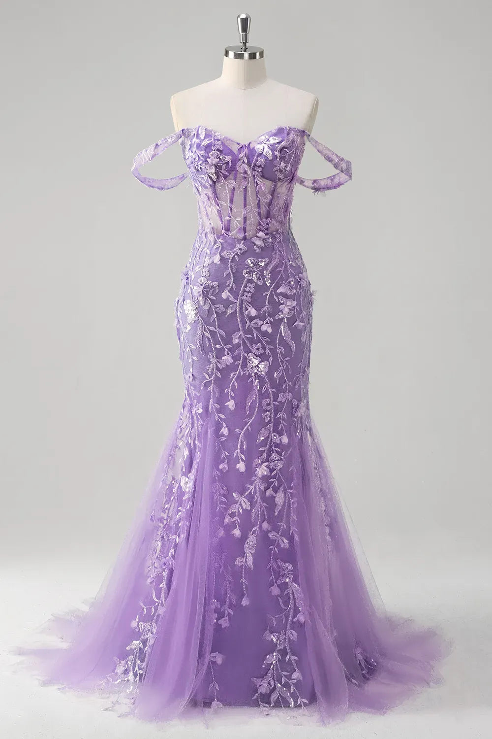 Romantic Mermaid Sweetheart Off Shoulder Lace Up Train Blue Prom Dress