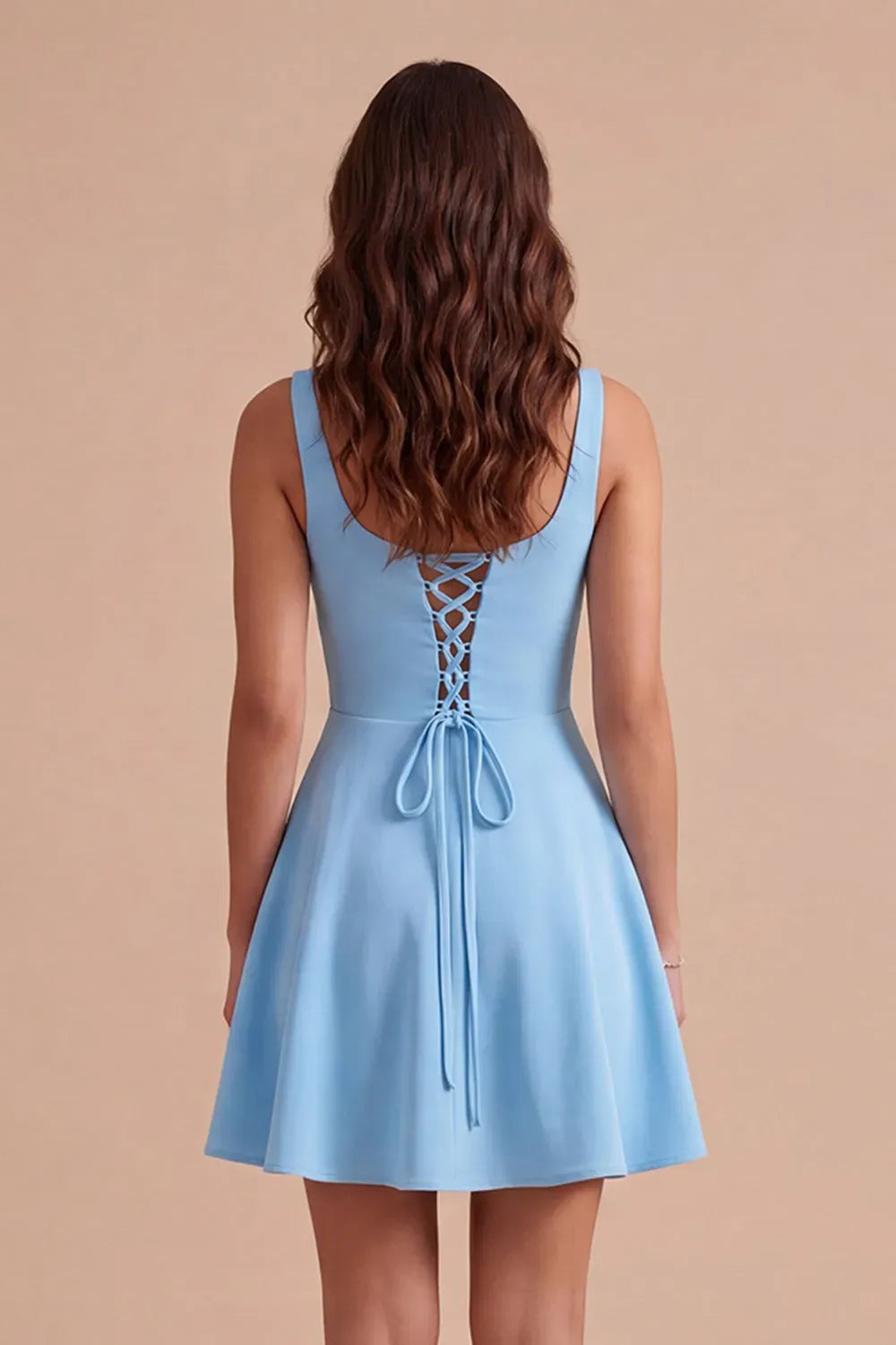 Charming A-Line Square Neck Sleeveless Lace-Up Back Short Homecoming Dress