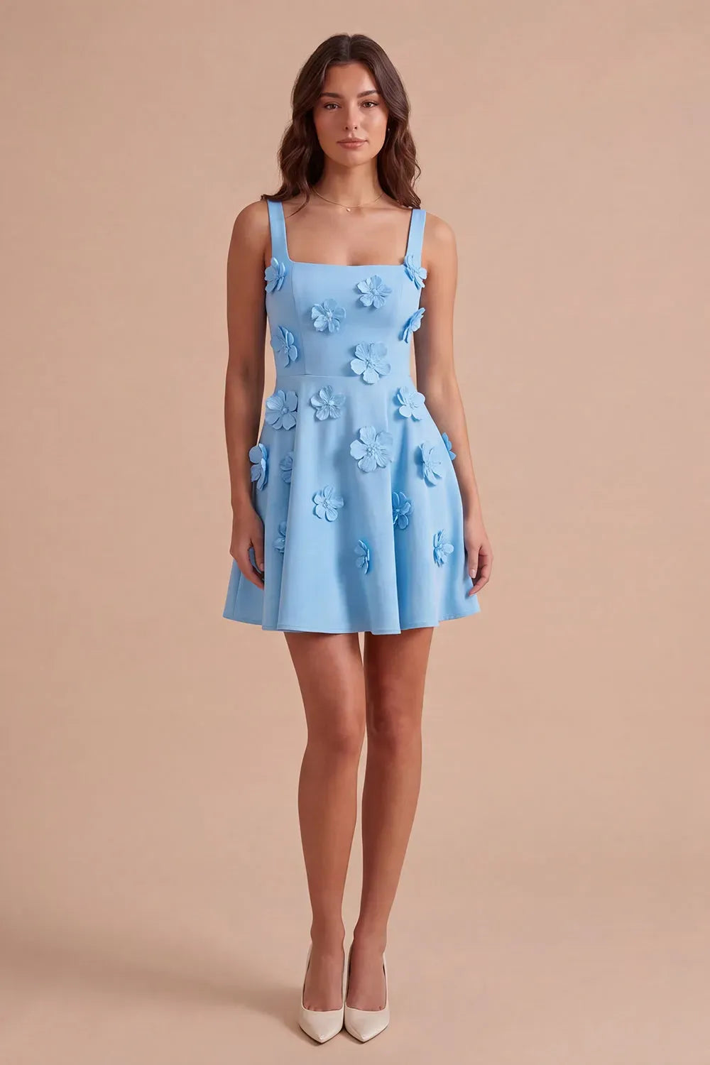 Charming A-Line Square Neck Sleeveless Lace-Up Back Short Homecoming Dress