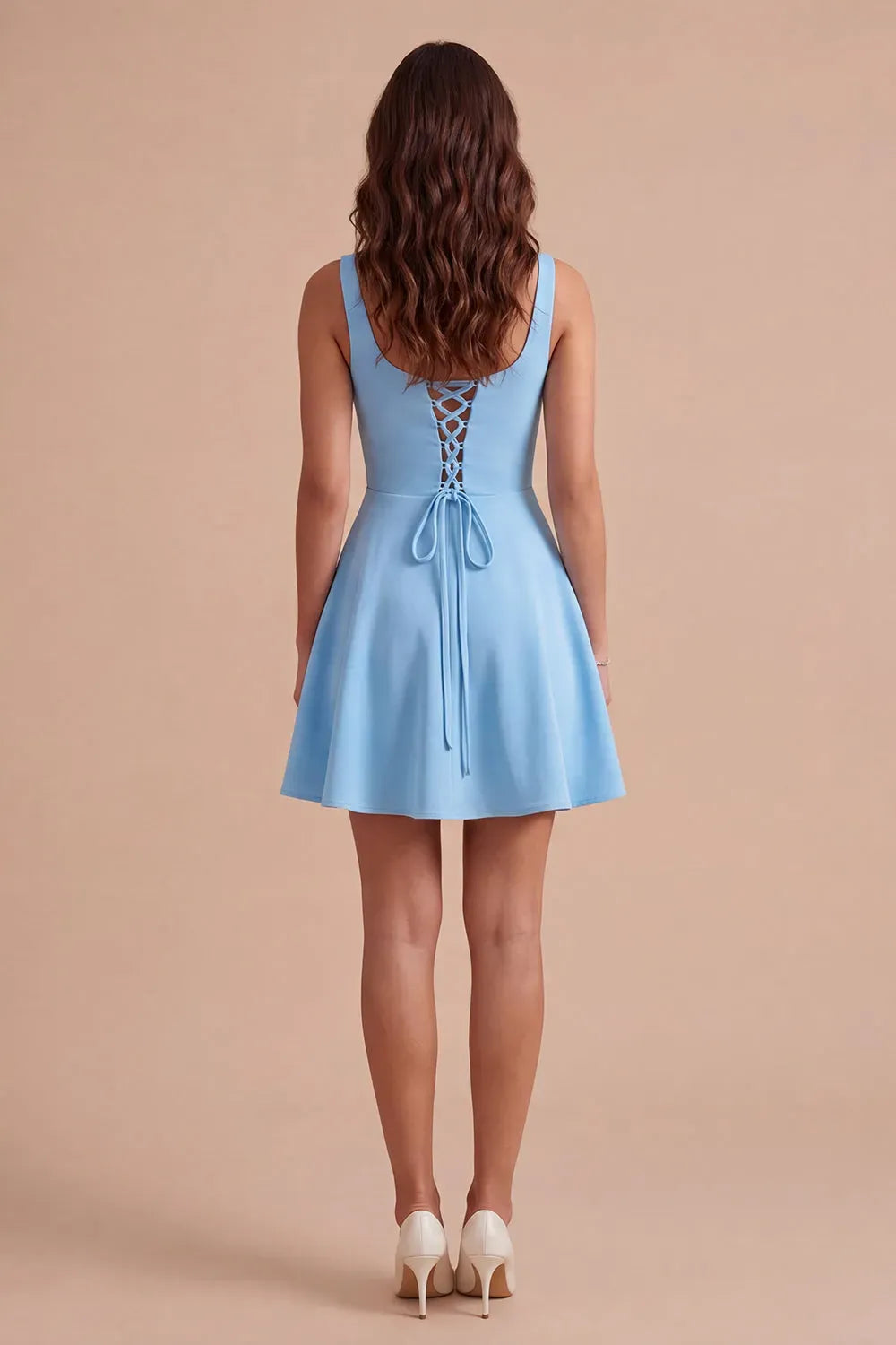 Charming A-Line Square Neck Sleeveless Lace-Up Back Short Homecoming Dress