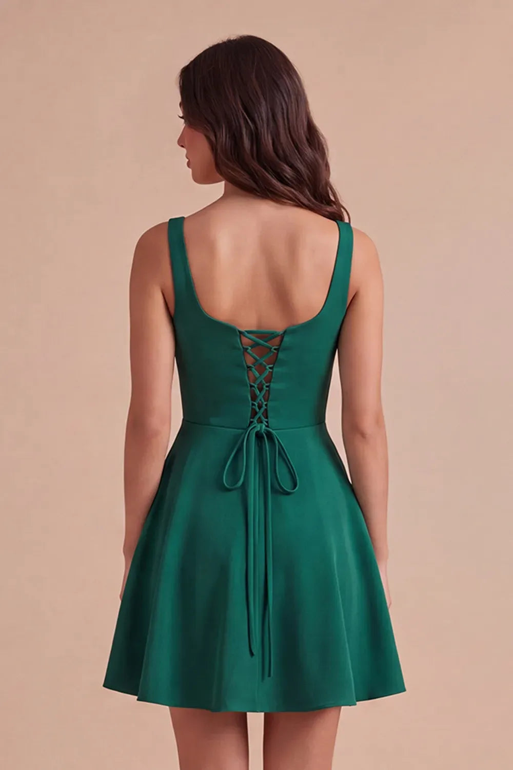 Charming A-Line Square Neck Sleeveless Lace-Up Back Short Homecoming Dress