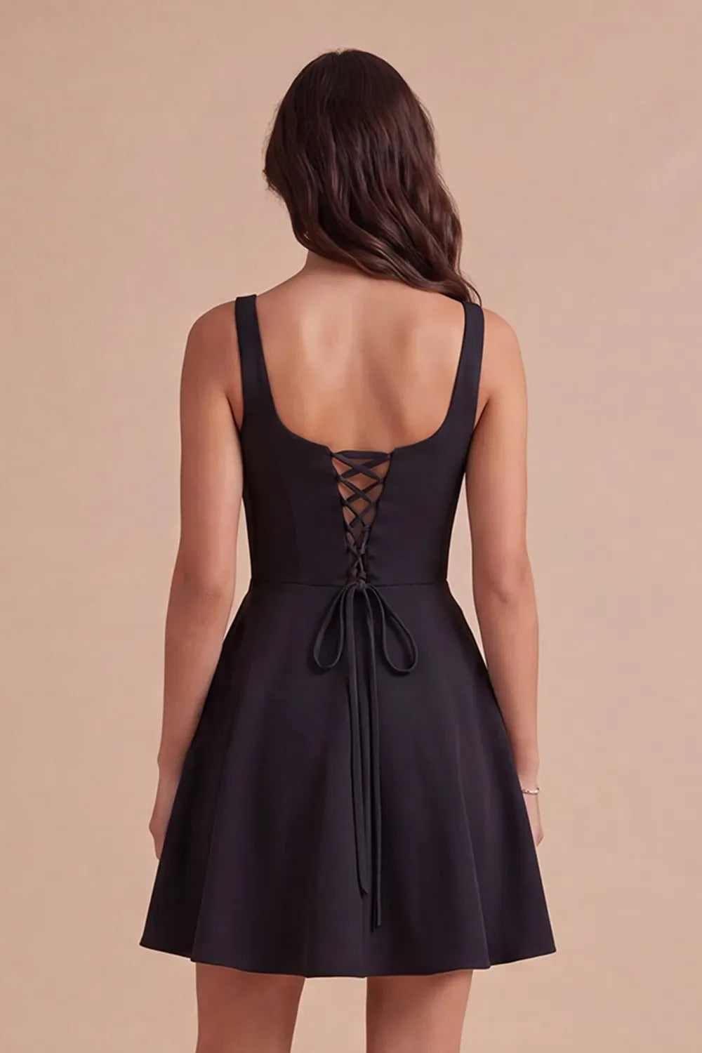 Charming A-Line Square Neck Sleeveless Lace-Up Back Short Homecoming Dress