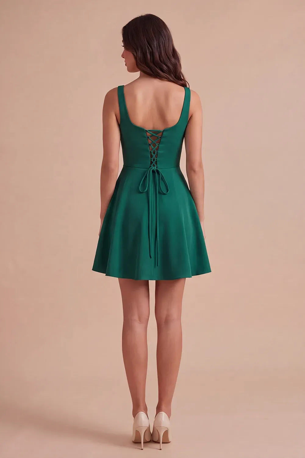 Charming A-Line Square Neck Sleeveless Lace-Up Back Short Homecoming Dress