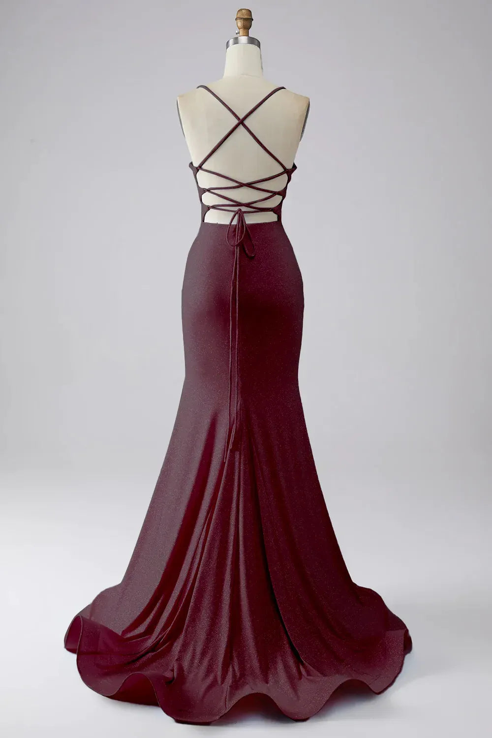 Elegant Mermaid Cowl Neck Spaghetti Strap Lace Up Train Blue Prom Dress