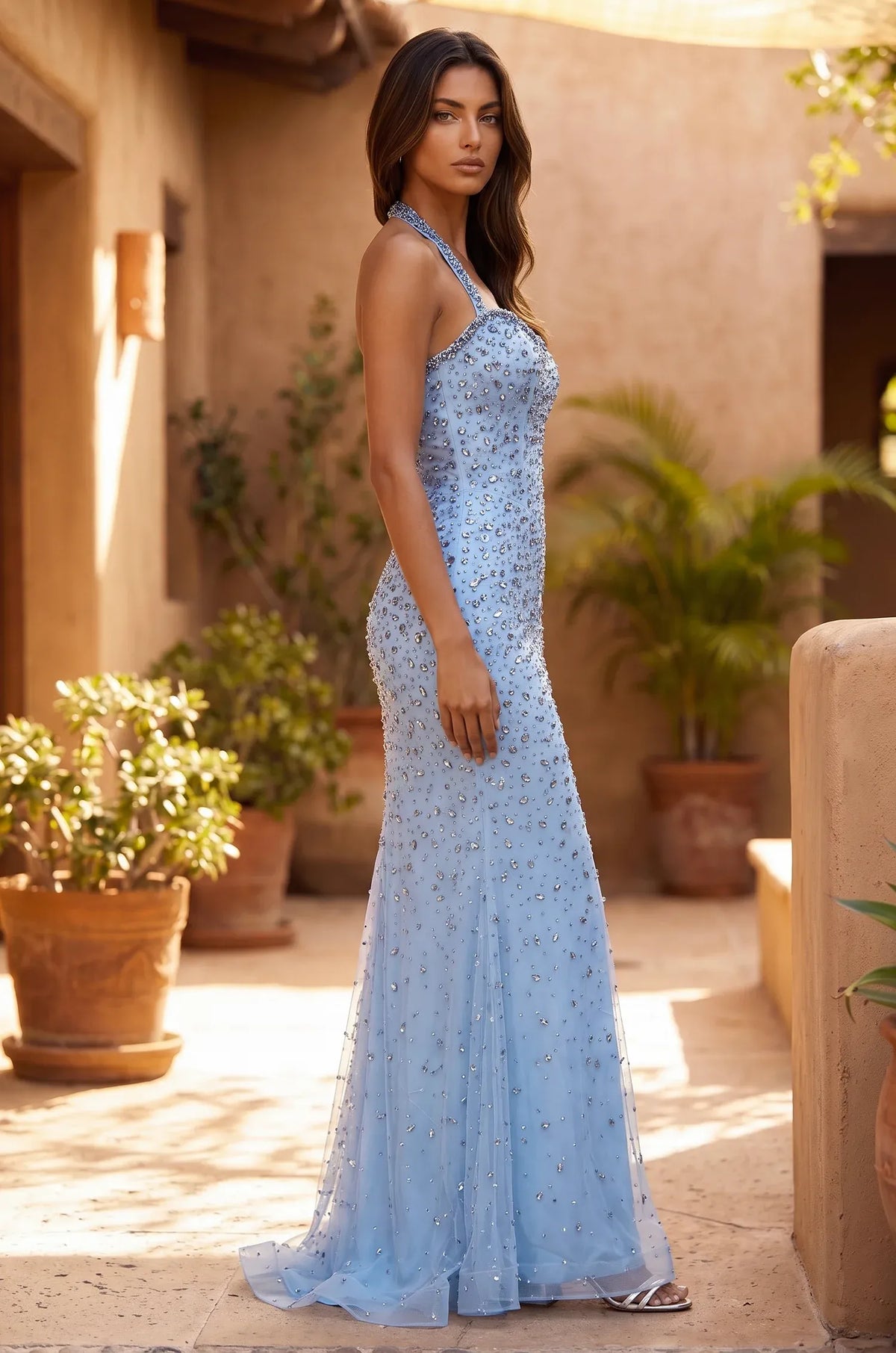 Glamorous Sheath Sweetheart Halter Open Back Floor-Length Prom Dress