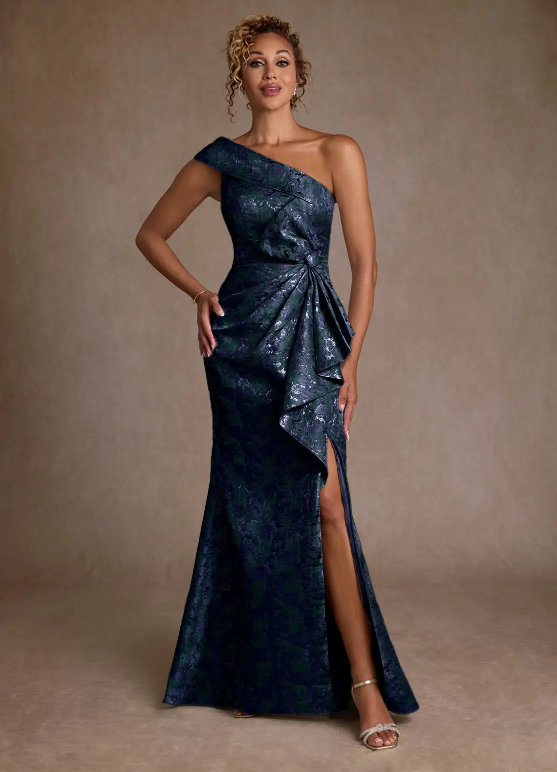 Elegant Mermaid One Shoulder Sleeveless Zipper Back Floor Length Mother of the Bride Dress