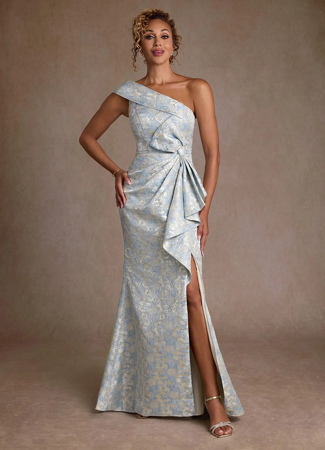 Elegant Mermaid One Shoulder Sleeveless Zipper Back Floor Length Mother of the Bride Dress