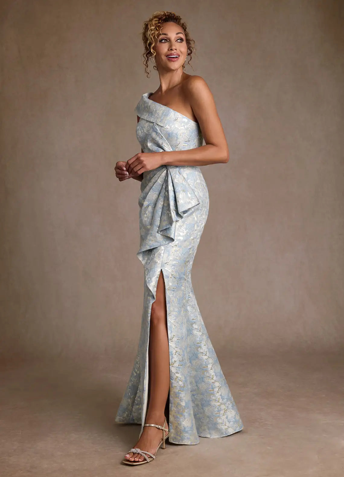 Elegant Mermaid One Shoulder Sleeveless Zipper Back Floor Length Mother of the Bride Dress