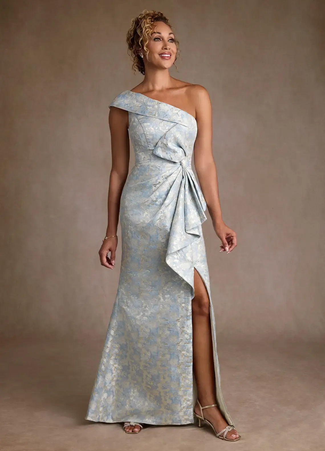 Elegant Mermaid One Shoulder Sleeveless Zipper Back Floor Length Mother of the Bride Dress