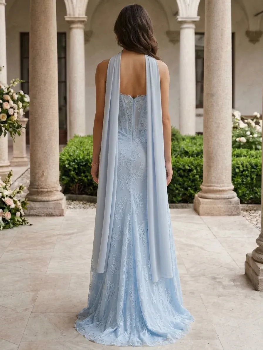 Elegant Sheath Sweetheart Sleeveless Lace Corset Zip-Back Floor-Length Prom Dress