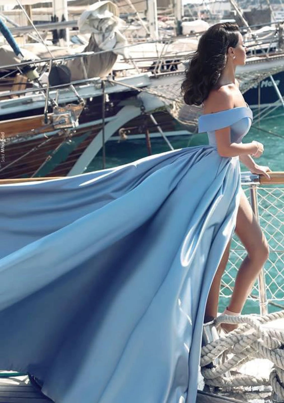 Elegant A-Line Sweetheart Off-Shoulder Straight-Back High-Slit Floor-Length Prom Dress