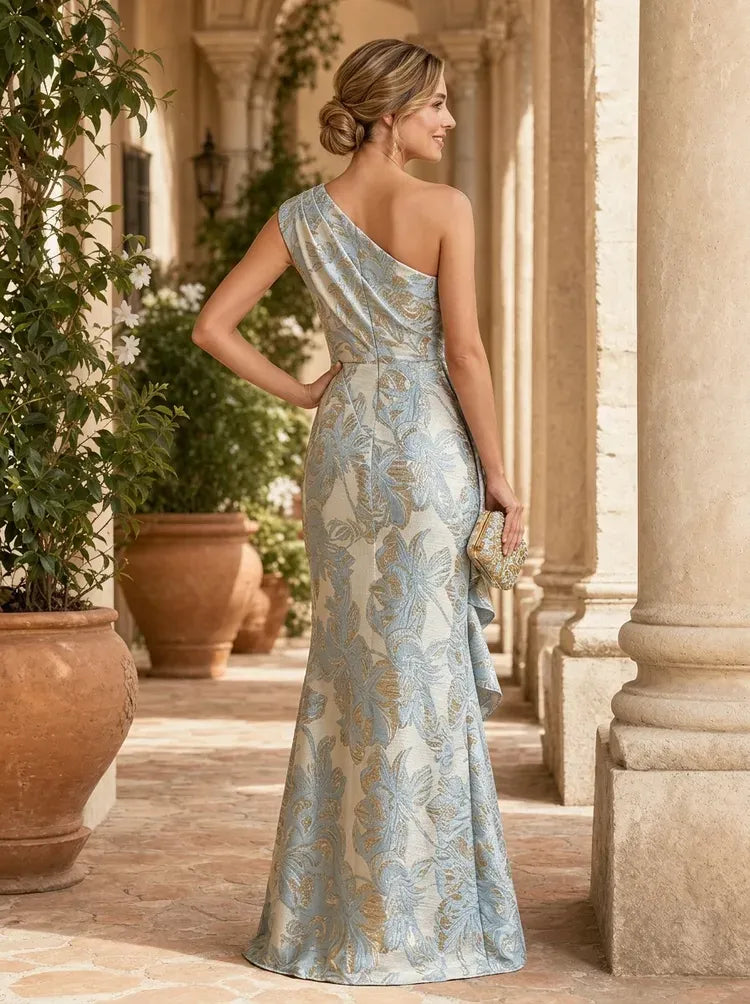 Elegant Sheath One-Shoulder Sleeveless Closed-Back Floor-Length Mother of Bride Dress