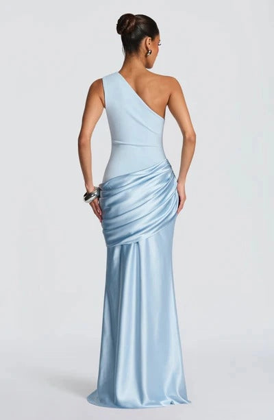 Elegant Satin Mermaid One Shoulder Sleeveless Closed Back Floor Length Prom Dress