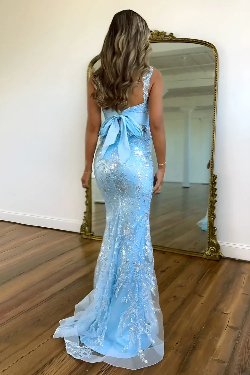Glamorous Sequin Mermaid Sweetheart Sleeveless Bow-Back Floor-Length Prom Dress