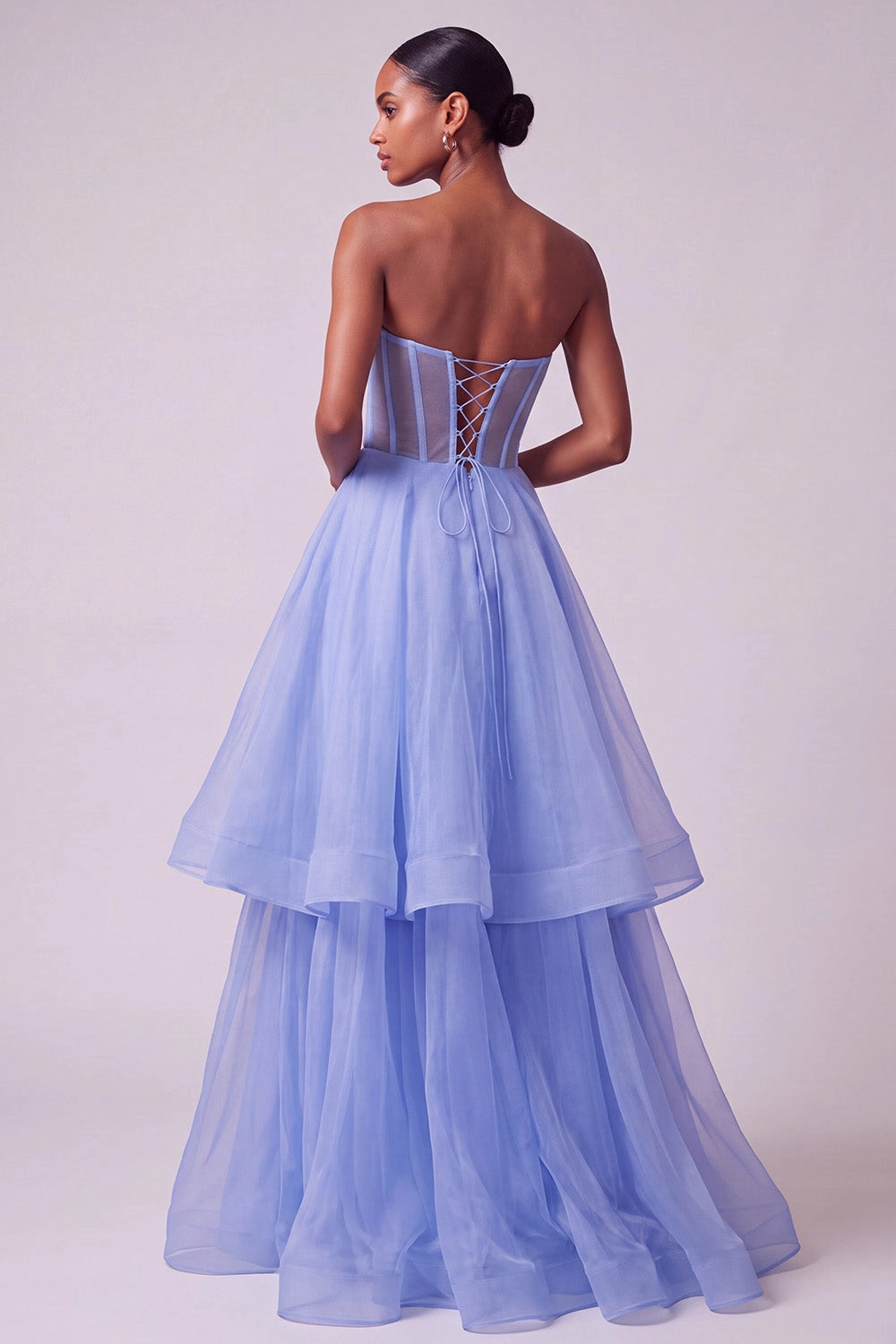 Elegant A-line Strapless Sweetheart Sleeveless Lace Up Back Tiered Floor Length Prom Dress