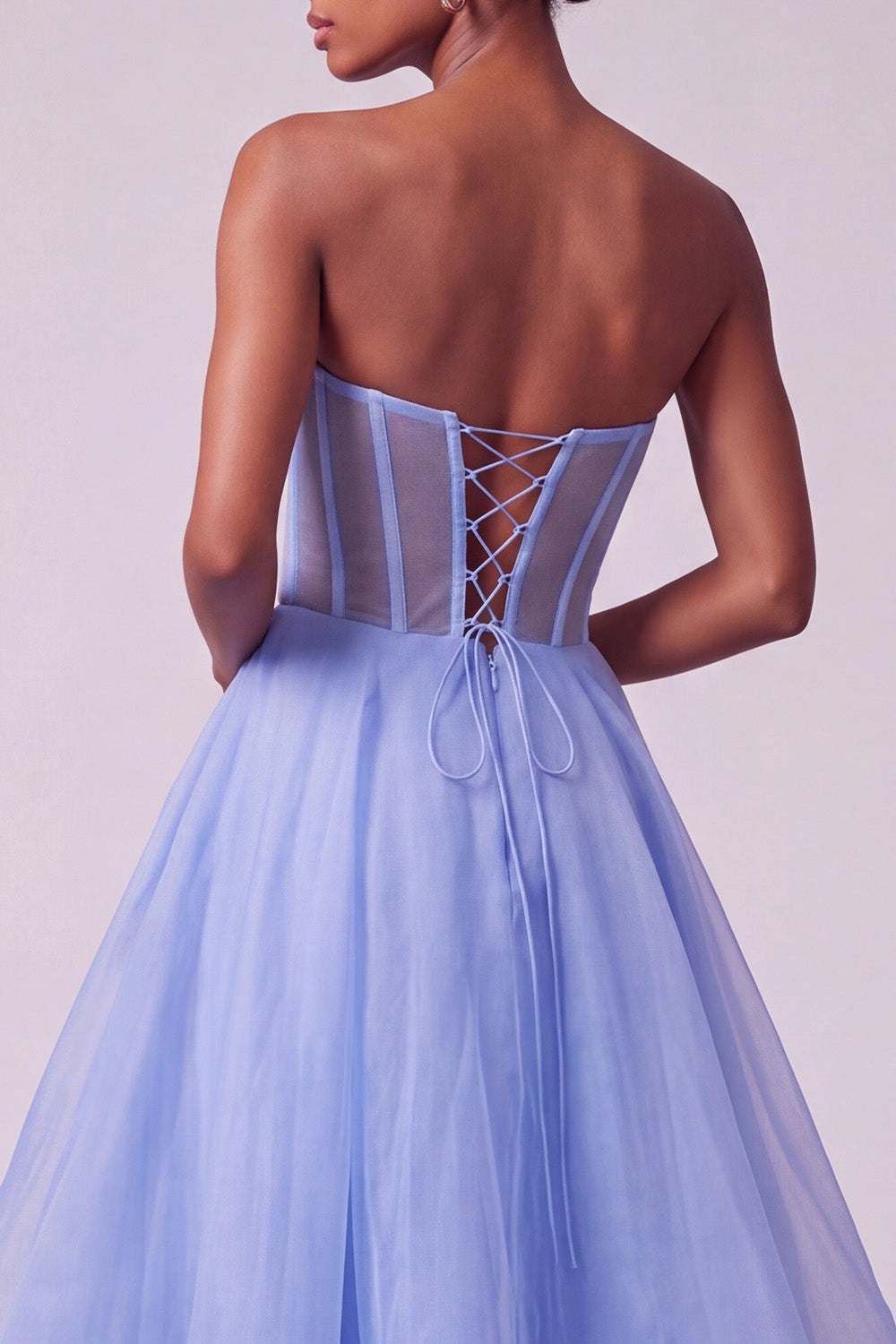 Elegant A-line Strapless Sweetheart Sleeveless Lace Up Back Tiered Floor Length Prom Dress