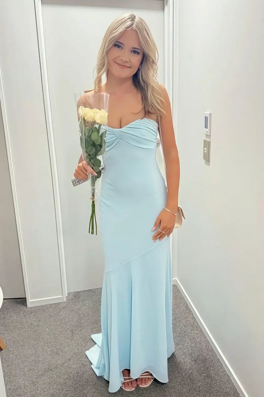 Graceful Ruched Mermaid Sweetheart Strapless Open Back Long Prom Dress