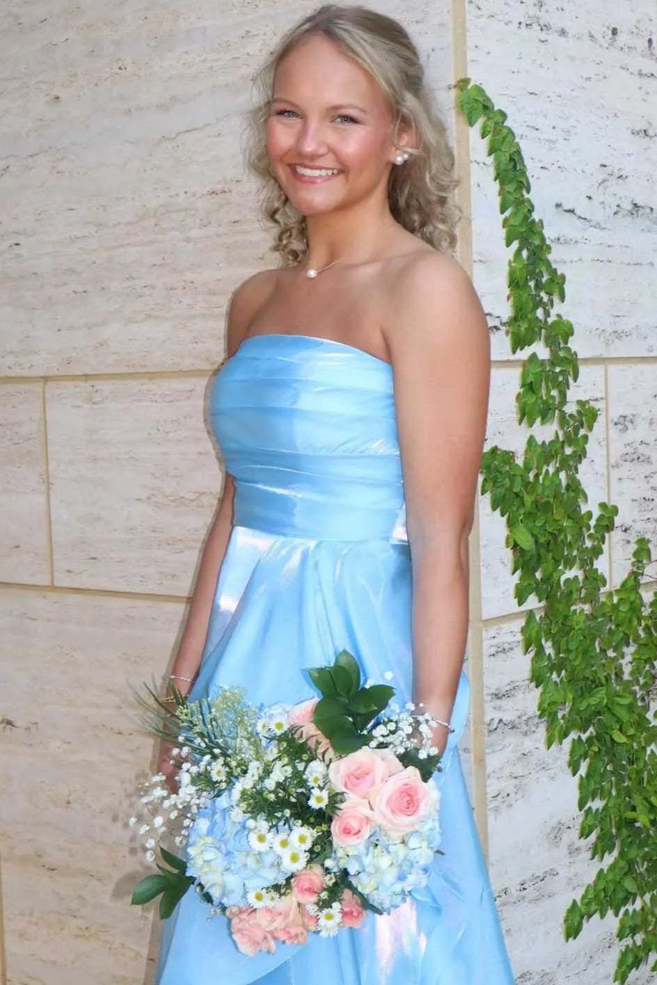 Elegant A-Line Straight Strapless Draped Ruffle Floor-Length Prom Dress