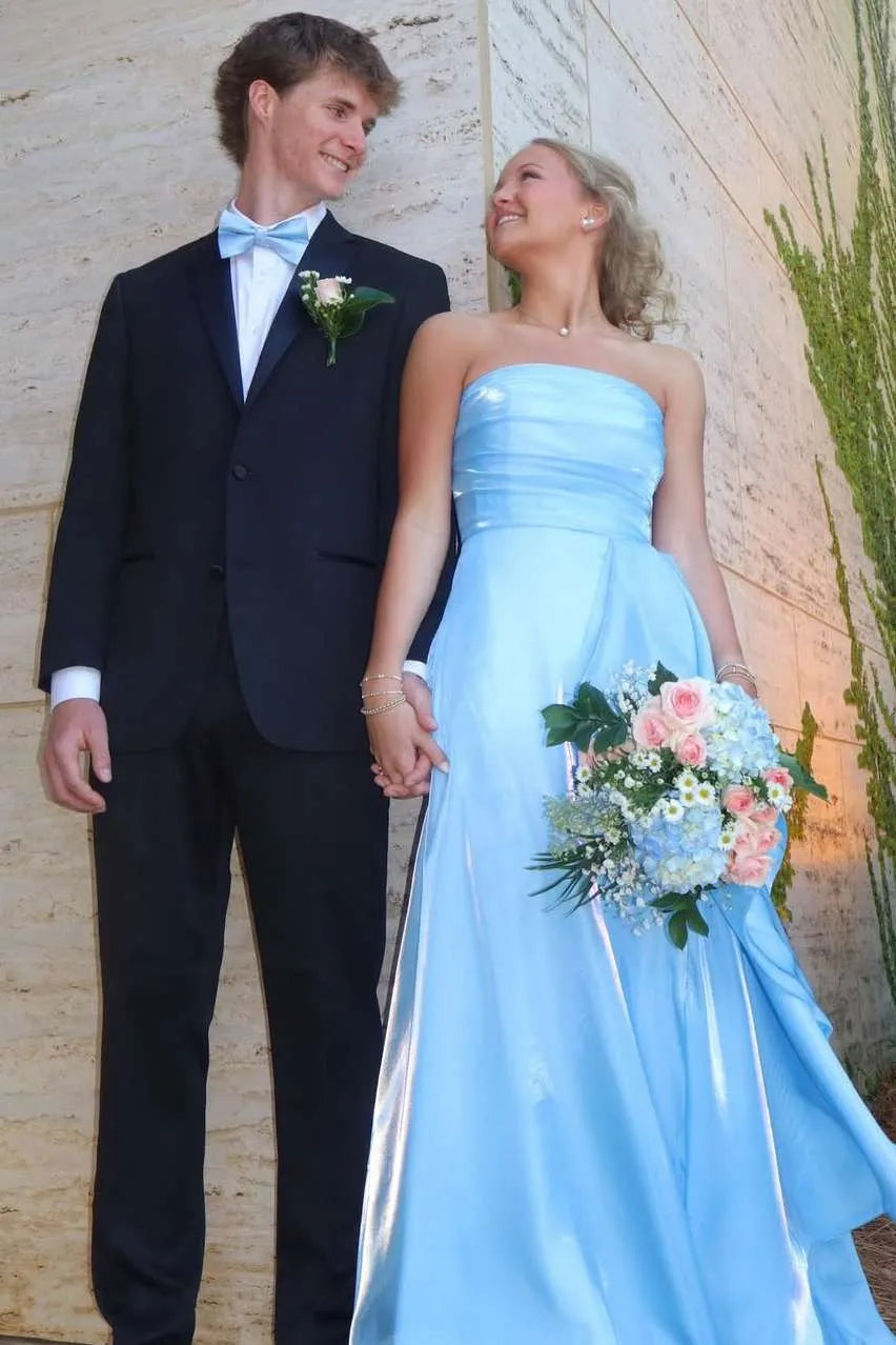 Elegant A-Line Straight Strapless Draped Ruffle Floor-Length Prom Dress