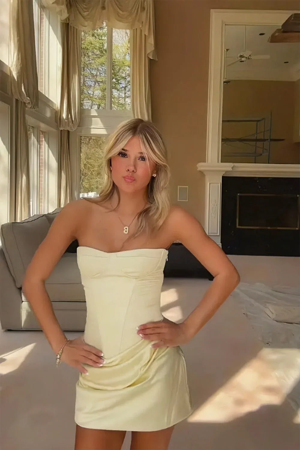 Elegant Fitted Strapless Sleeveless Lace-Up Satin Mini Blue Homecoming Dress