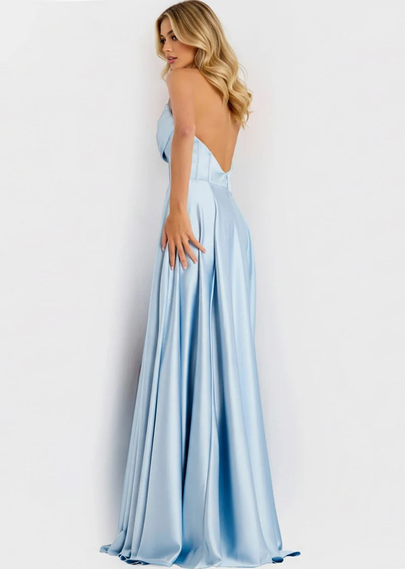 Elegant A-Line Straight-Neck Strapless V-Back Floor-Length Prom Dress