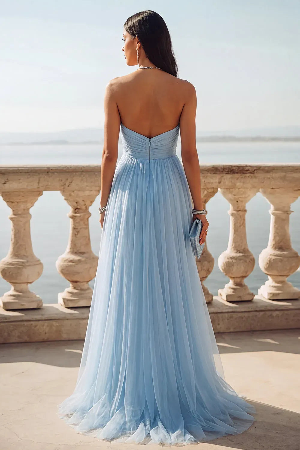 Romantic A-Line Sweetheart Sleeveless Zipper Back Slit Floor-Length Prom Dress