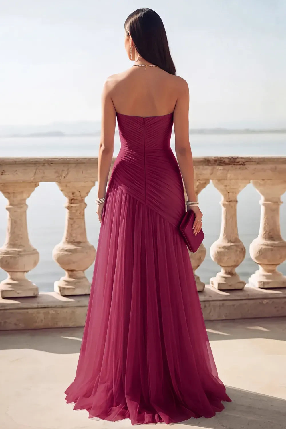 Romantic A-Line Sweetheart Sleeveless Zipper Back Slit Floor-Length Prom Dress