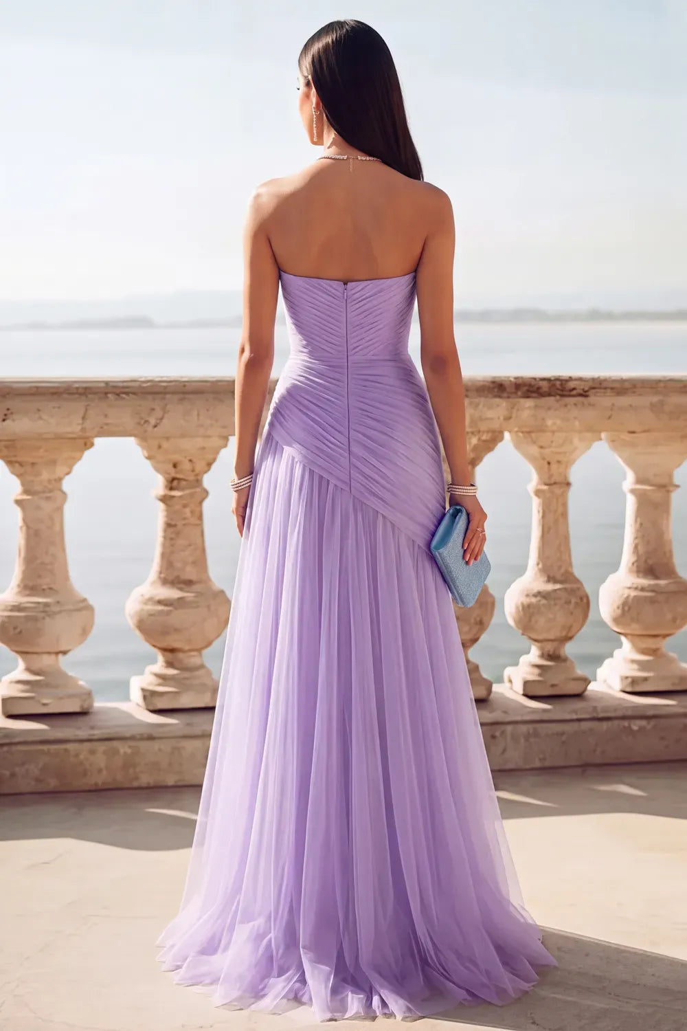 Romantic A-Line Sweetheart Sleeveless Zipper Back Slit Floor-Length Prom Dress